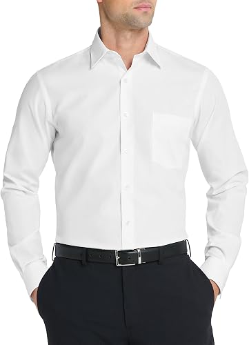 Van Heusen Men's Dress Shirt Fitted Poplin Solid, White, 16.5" Neck 34"-35" Sleeve