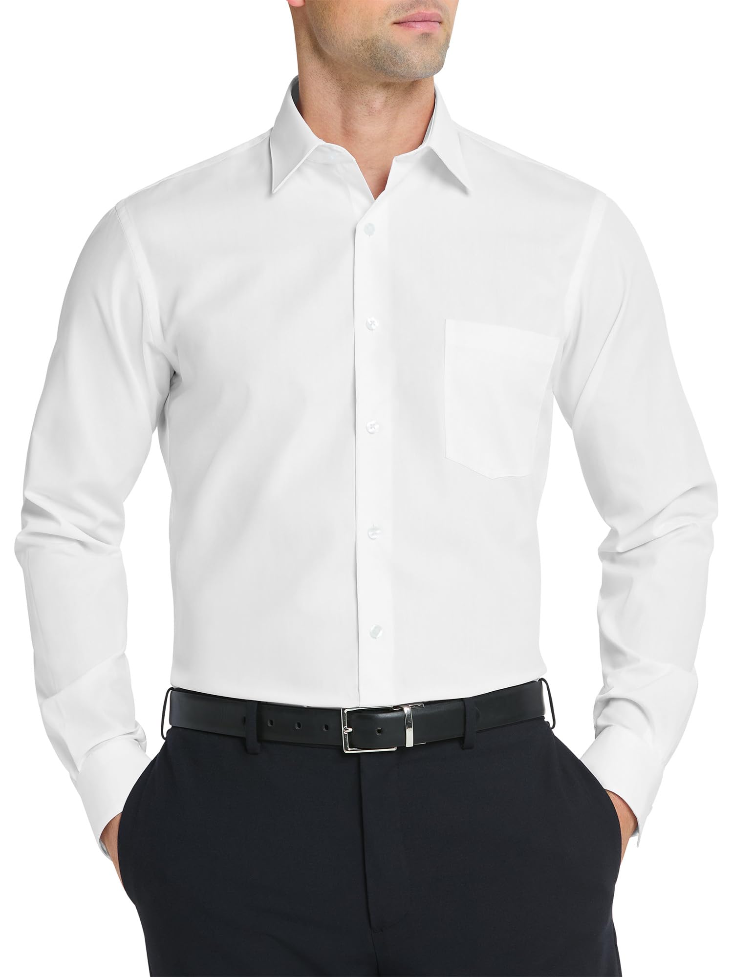 Van Heusen Men's Dress Shirt Fitted Poplin Solid, White, 15.5" Neck 32"-33" Sleeve