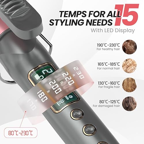 Miniatura 6 de Rizador de 1 14 pulgadas con revestimiento de cerámica, rizador de barril largo con pantalla LCD, rizador de varita con guante protector y 2 clips