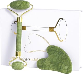 LSXKAMIX Green Jade Roller & Gua Sha Tools - Anti-Aging Facial Massager for Skin Tightening, Puffiness Reduction, Face Lifting for Women & Men