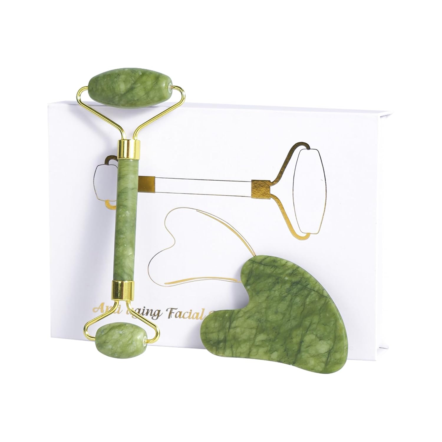 Jade Roller Gua Sha Tools - Nature Gua Sha Facial Tool Skin Tightening Face Massager Anti-Aging Jade Face