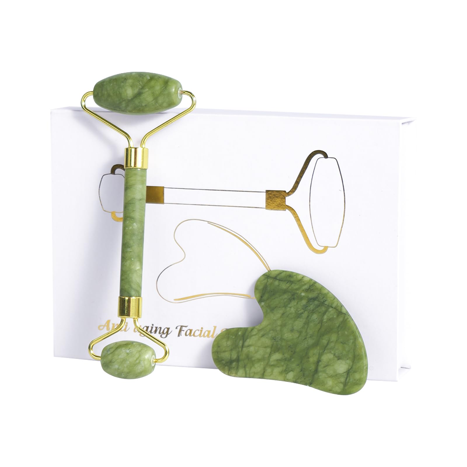Jade Roller Gua Sha Tools - Nature Gua Sha Facial Tool Skin Tightening Face Massager Anti-Aging Jade Face