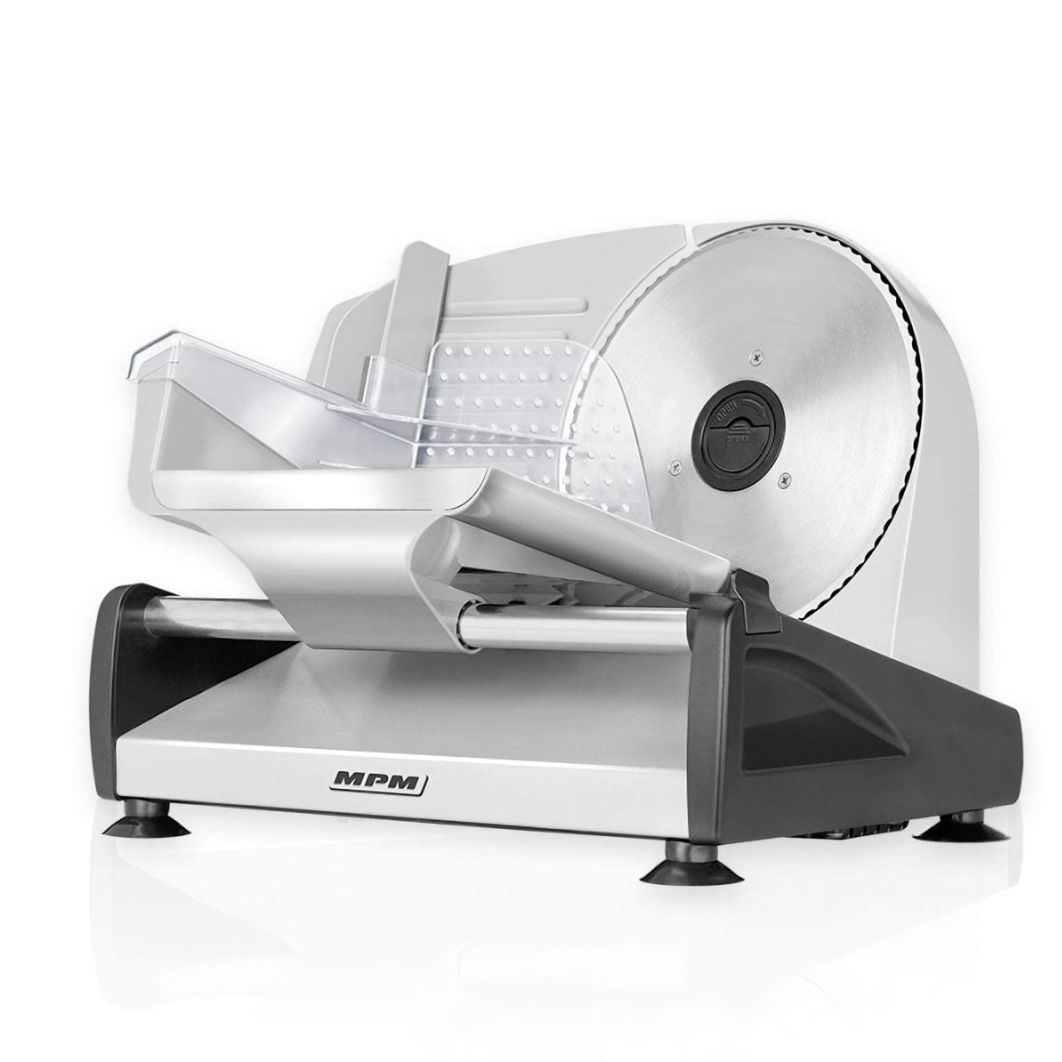 MPM MKR-04M Affettatrice Elettrica Semiprofessionale, Spessore di Taglio Regolabile fino a 15 mm, Disco di Taglio 19 cm in Acciaio Inossidabile, 150W