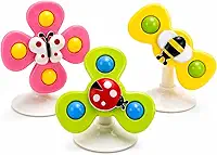 Brinquedo Sensorial para Bebê com Ventosa – Spinner Educativo Colorido, Chocalho e Mordedor Infantil, Kit para Desenvolvimento e Coordenação, Ideal para Banho e Alimentação Baby