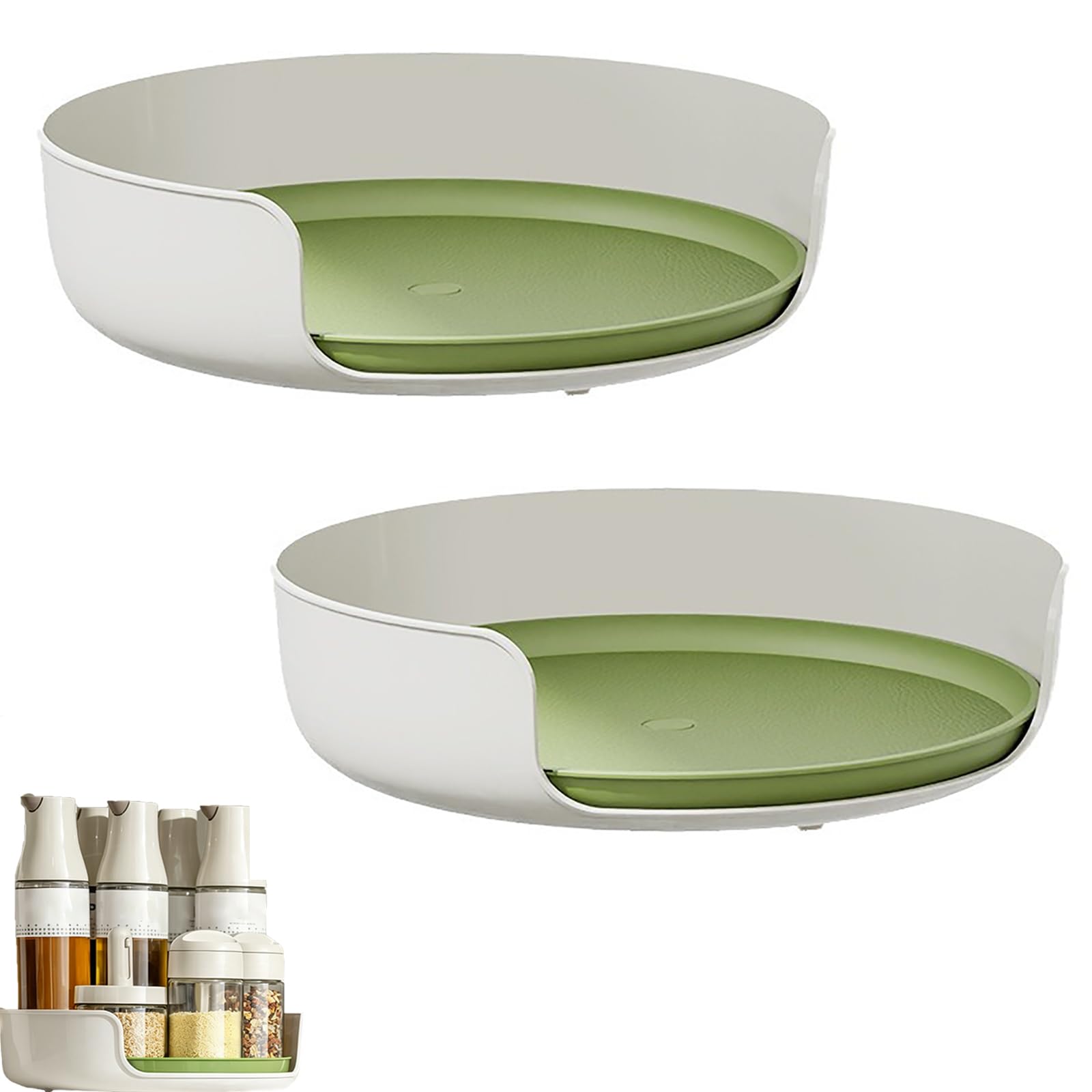Hiksee Rotating Spice Rack for Upper Kitchen Cabinets, Lazy Turntable Cupboard Organiser, 360° Tray with Raised Edge, Revolving Condiment Holder﻿, U-Shaped Opening, Steel Ball Bearing