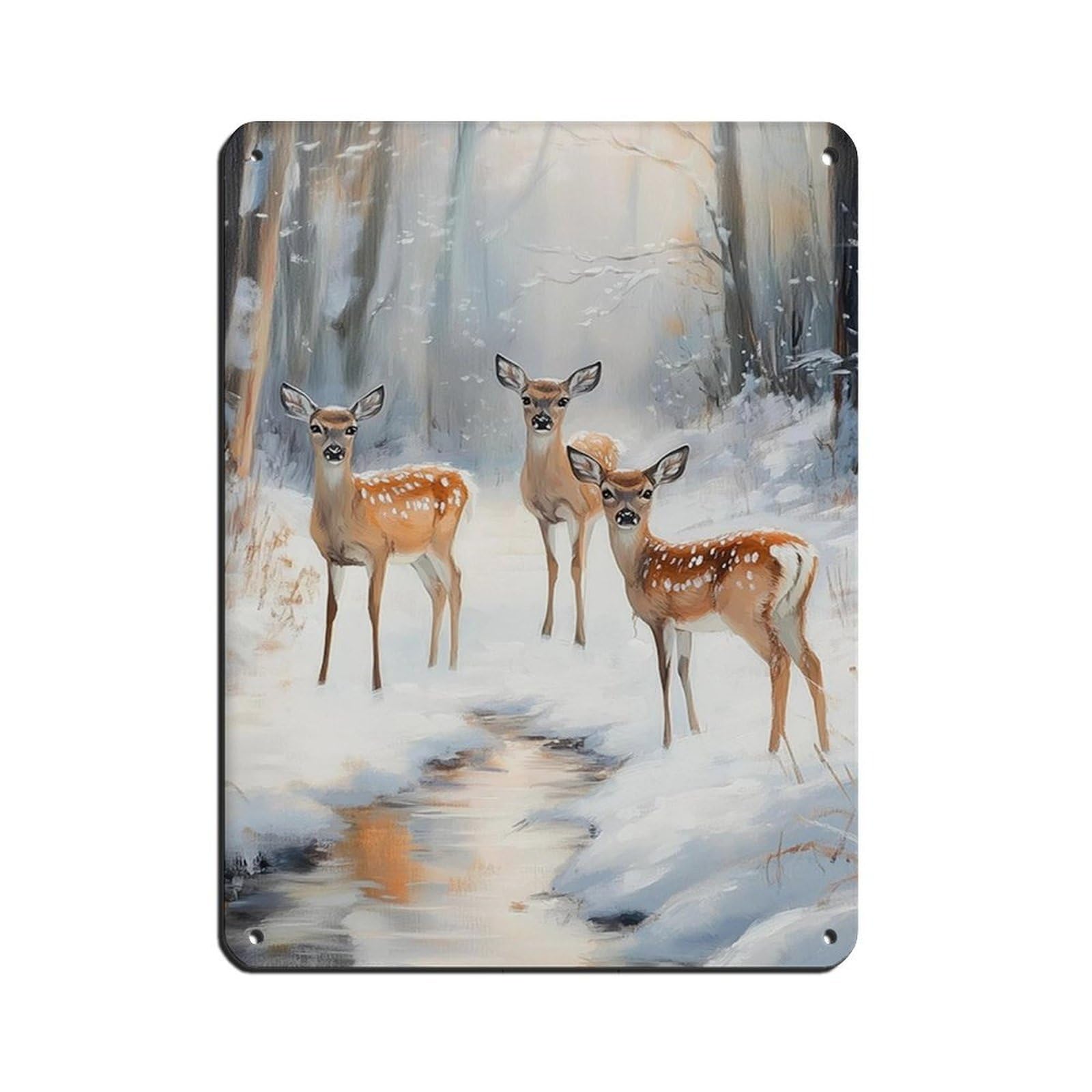 Snowy Forest Art, Deer PaintingPoster Retro Poster Metal Tin Sign Chic Art Retro Iron Painting Bar People Cave Cafe Family Garage Poster Wall Decoration 12x16inch(30x40cm)