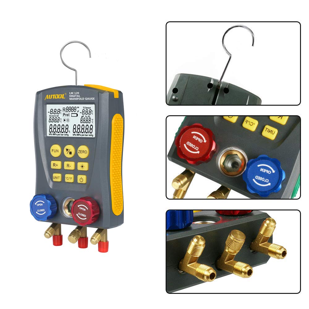 BELEY Refrigeration Digital Manifold HVAC System Gauge Set, High-Precision Vacuum Pressure Temperature Leakage Tester Dignostic Meter Kit