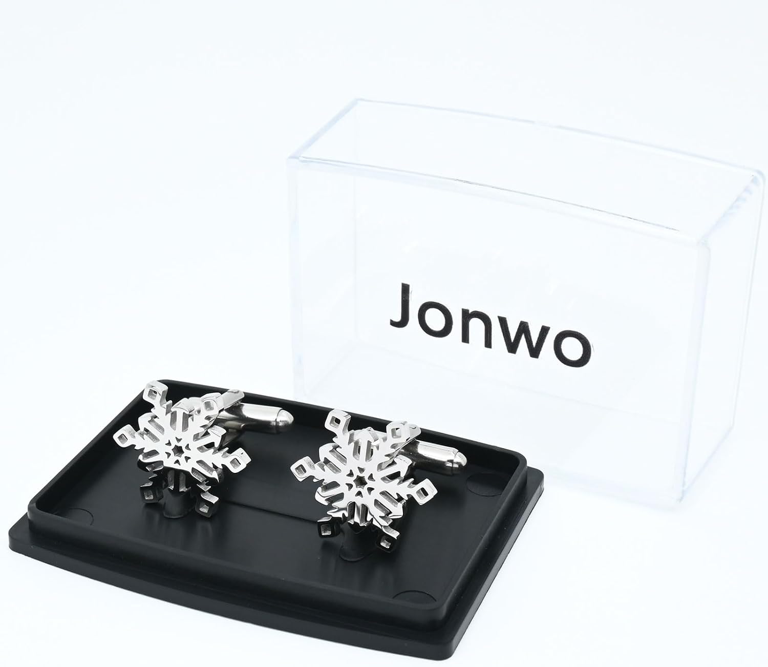Cute Snowflake Shape Cufflinks for Men Lady In Gift Box Silver/Gold | Mens or Women Cuff Links Set Jewelry for Wedding, Party, Daily, Office, Formal or Casual Wear Business Tuxedo Dress Shirt