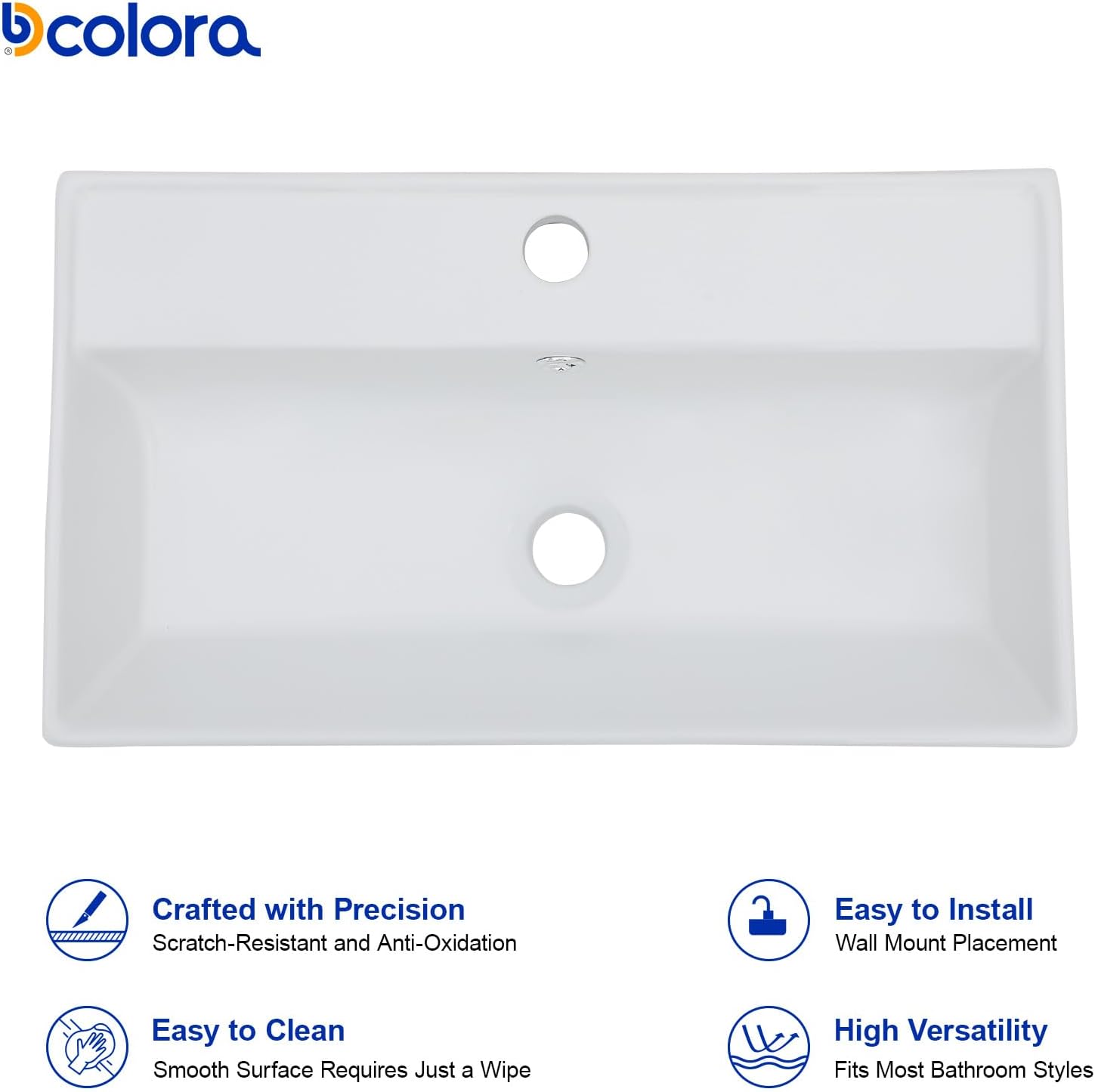 Dcolora 21 In. White Wall Mounted Bathroom Sink, Rectangular Ceramic Floating Wall Hung Sink with Gold Faucet & Towel Rack, Space-Saving Basin for Small Bathrooms #DC-SFDOE00088