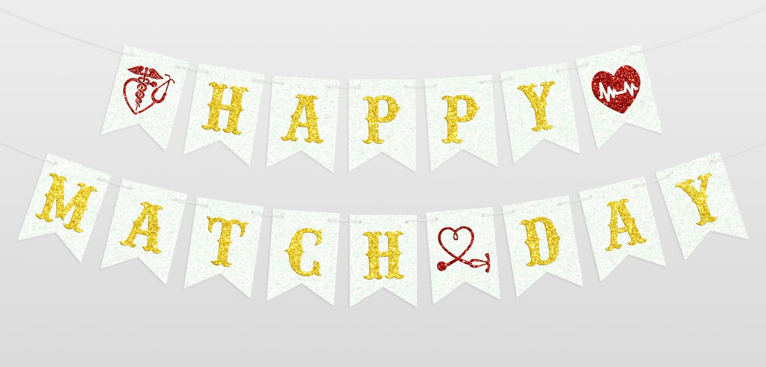 Happy Match Day Banner, It's a Match, Congrats on Matching Hanging Decorations, Glittery Match 2024 Party Decorations Backdrop Gifts