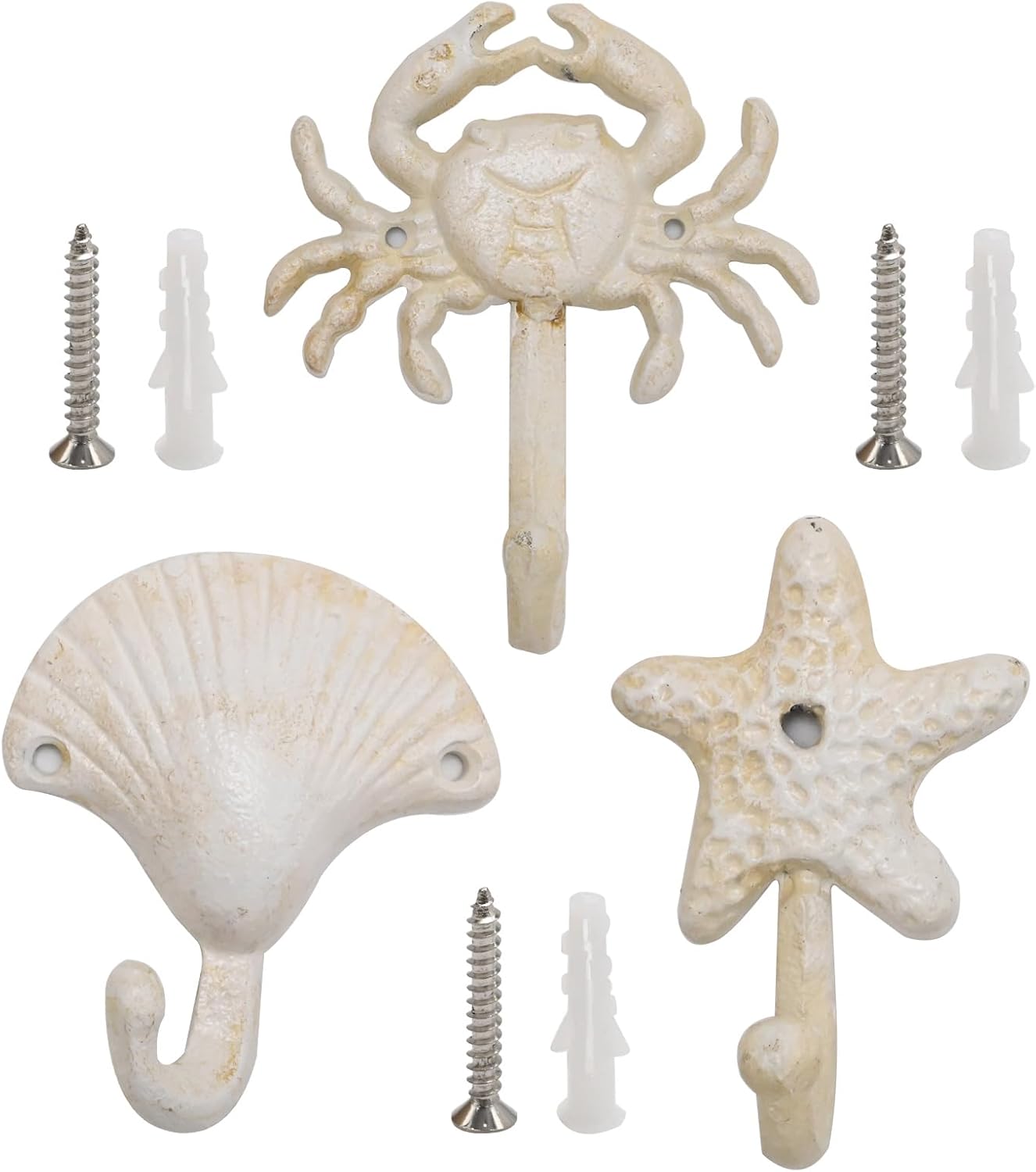 3PCS Decorative Wall Hooks, Beach Themed Cast Iron Wall Hooks, Vintage Nautical Wall Decor for Bathroom Towel Coat Hanger