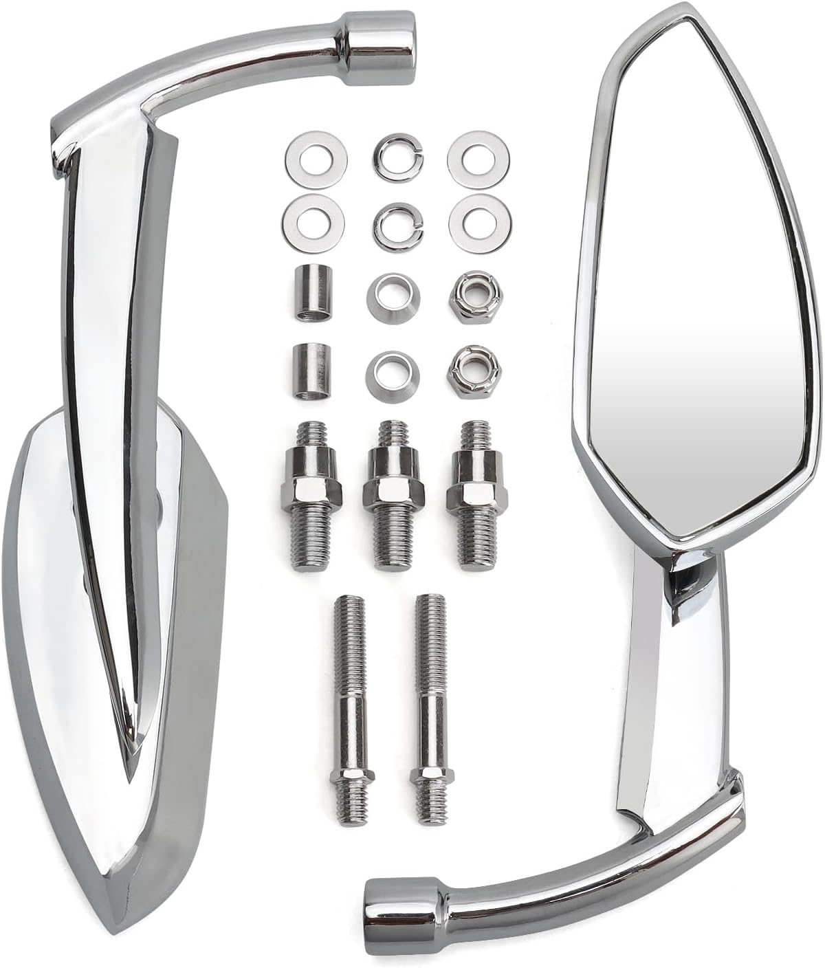 Motorcycle Cruiser Mirrors M8 M10 Bolts Rear View Side Mirror for Harley Sportster 883 Dyna Softail Touring Road King Electra Street Glide Road Glides (Chrome)