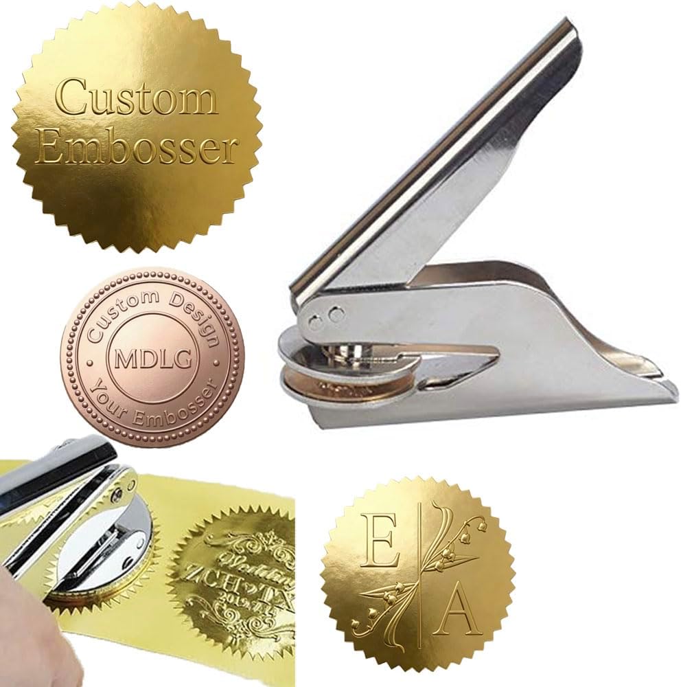 Custom Embosser Stamp-Personalized Your Own Design Embossing Seal Embosser Stamp for Books, Wedding Invitations, Envelopes-Custom Logo, Monogram, Text Embosser Stamp for Library Notary Business