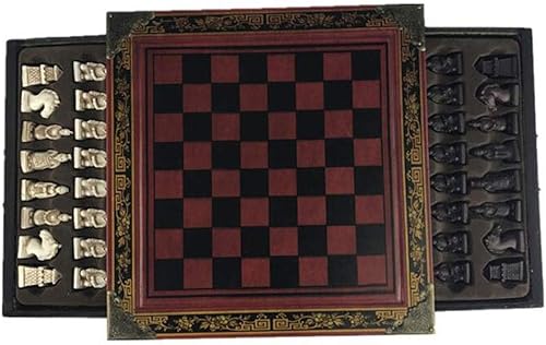 Miniatura 4 de Juego de ajedrez antiguo terracota figuras tridimensionales de ajedrez con ranura de almacenamiento de ajedrez de madera, adecuado para niños y