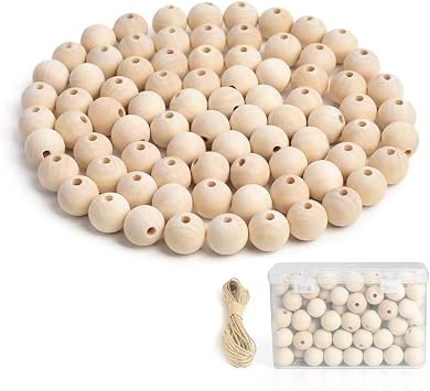 Natural Wood Beads, 3/4 inch Round Ball Wooden Loose Beads, Unfinished Wood Spacer Beads for Craft-Making 100pcs 20mm