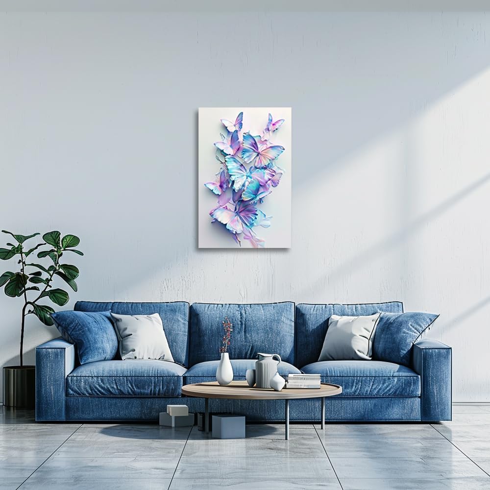 CGXLB Butterfly Wall Art Blue Purple Butterflies Painting Pictures Dreamy Bedroom Decor for Nursery Girls Room Spa Bedroom 12"x18"