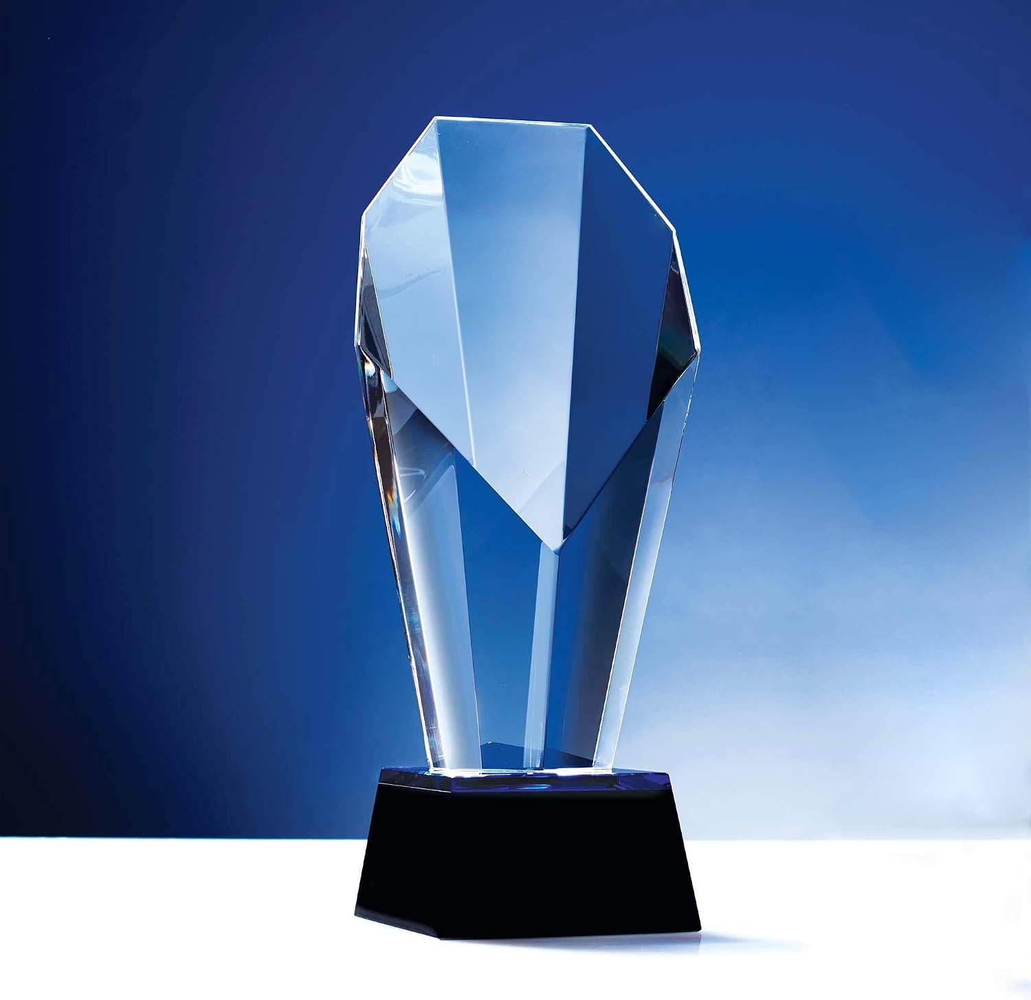 Baudville Custom Engraved Spotlight Crystal Trophy Awards with Blue Accent - Comes with Elegant Black Gift Box - Staff Recognition (Personalized Style Quick)