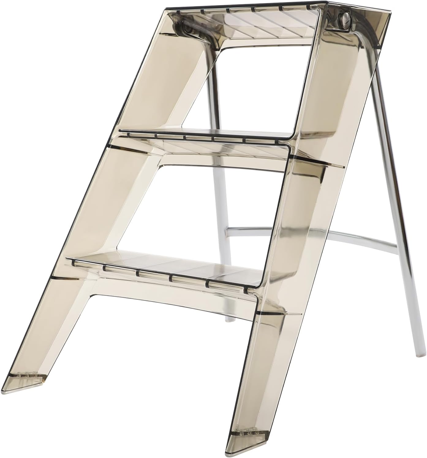 Step Stools for Adults, 3 Step Folding Herringbone Step Ladder 2-in-1 Design Portable Acrylic 3-Tier Folding Step Stool Ladder for Home and Library 220 lbs Capacity (Clear Coffee)