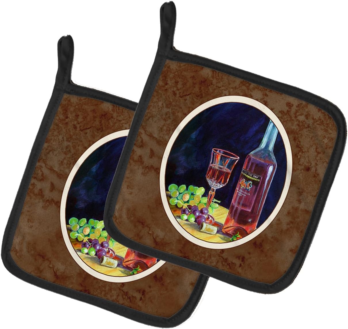 Caroline's Treasures 7185PTHD Red Wine Bottle and Glass Pair of Pot Holders Kitchen Heat Resistant Pot Holders Sets Oven Hot Pads for Cooking Baking BBQ, 7 1/2 x 7 1/2