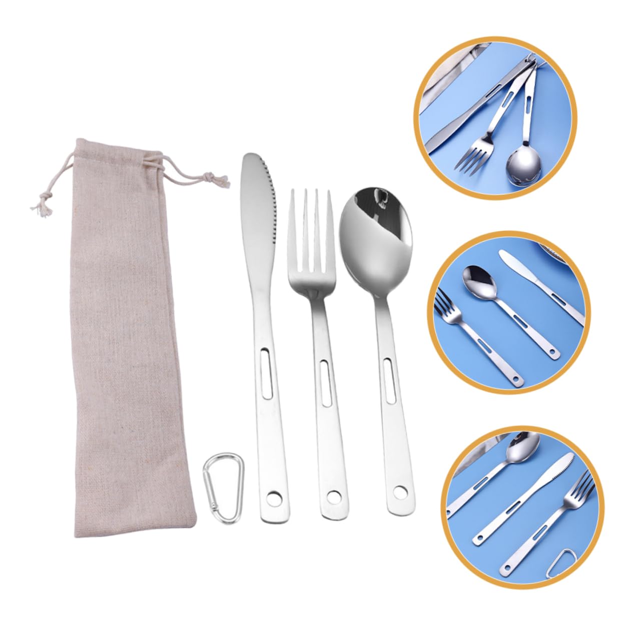 Gatuida Posate Da Campeggio in Acciaio Inox Cucchiaio Coltello Forchetta Stoviglie Portatili Per Picnic All Aperto Resistente e Riutilizzabile Leggero e Facile Da Trasportare