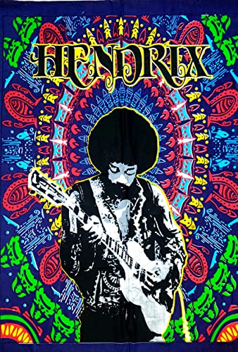 Icc Jimi Hendrix Guitar Poster Wall Hanging Trippy Tapestries 30 X 40 Inches Jimmie Hendrix Classic Rock Legend Music Tapestry Jimmy Bohemian Decoration Psychedelic Hippie Large Vintage Decor (Blue) #TOP2