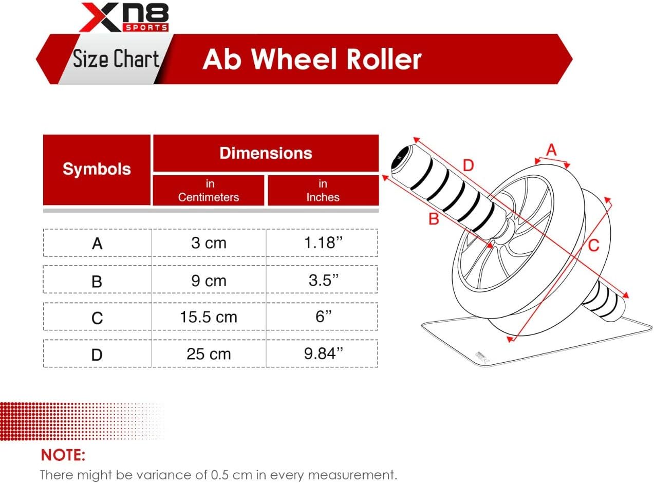 Xn8 Ab Roller Abdominal Exercise Wheel with Extra Thick Knee Mat Foam Handles- Core Abs Trainer Cruncher For-Home-Strength-Gym-Fitness-Workout-Training-Equipment