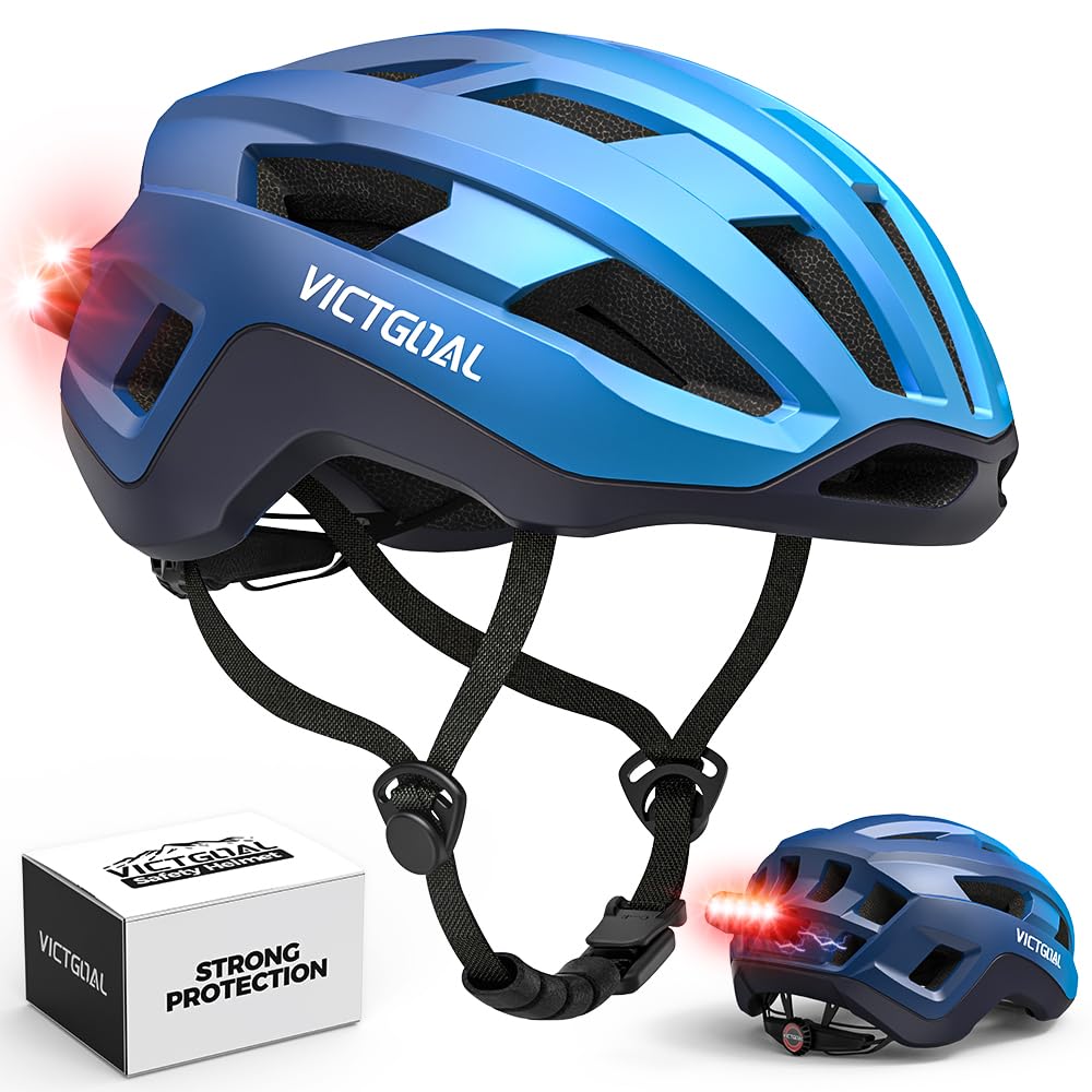 VICTGOAL Rennrad Helm Herren Damen mit Magnetischen Rücklicht, Magnetknöpfe | USB-C Rücklicht, Verstellbar, Atmungsaktiv, Leichtes, Brillenanschluss Design, 57-61 cm, Für Erwachsene Radfahren