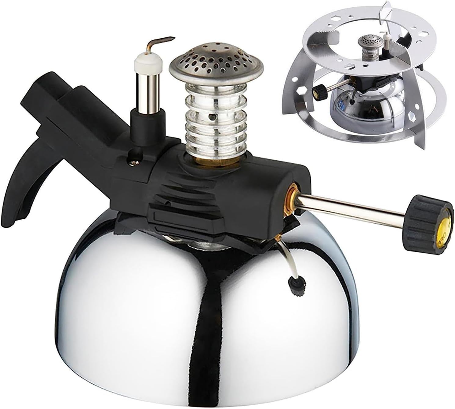 Mini Butane Gas Burner - Tabletop Stove, Bunsen Burner with Aluminum Rack, Max Temp 1300℃, 60-100 Min Usage, Perfect for Siphon Coffee, Food Heating & Experiments
