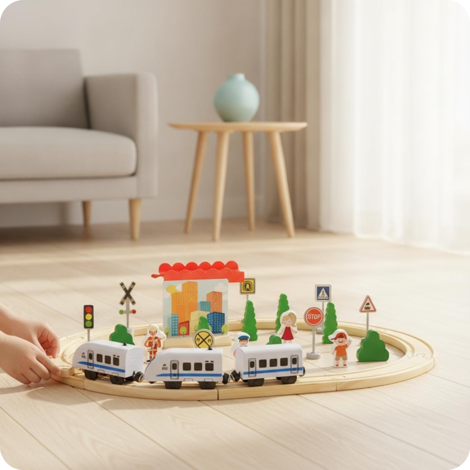 harayaa 35 Pezzi Treno di Pista Binari Giocattolo Elettrico Accessori Alberi Figurine Stimola Narrazione E Costruzione Del Circuito Adatto a Bambini E