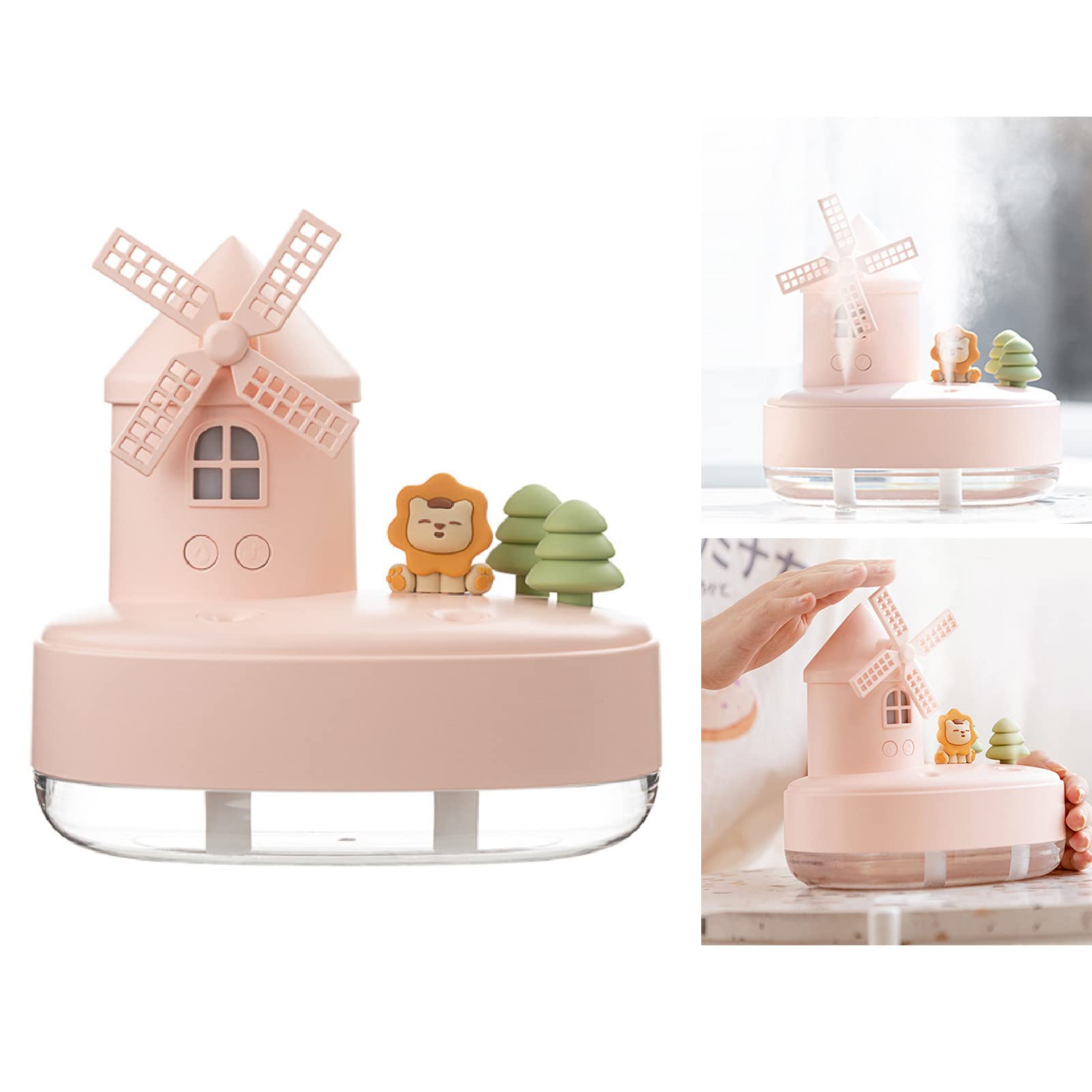 SIXRUN Umidificatore Carillon Umidificatore in Plastica Carino con Doppio Spray Luce Notturna Calda 2000mAh da Tavolo Wireless 19 Cm per Camera da Letto Ufficio Dormitorio Viaggi (PINK)