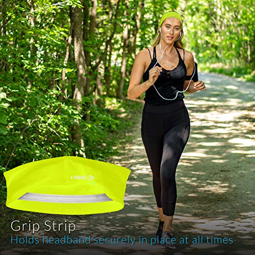 E Tronic Edge Headbands for Men & Women - Headband for Sports, Workout, Running - Comfortable, Quick Drying Head Bands for Long Hair, Mens & Womens, Fluorescent Yellow