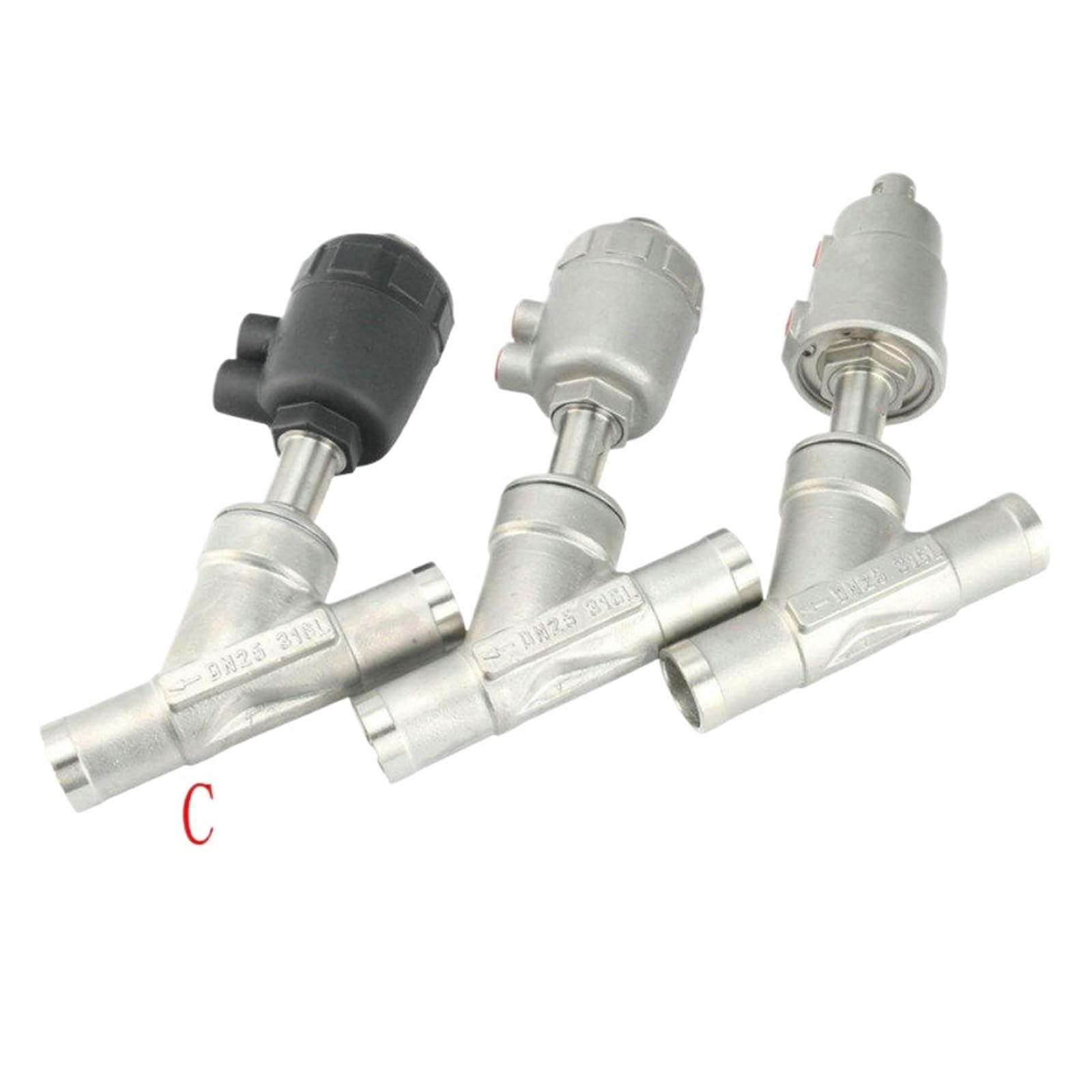 Valvola pneumatica ad angolo del sedile Vapore azionato pneumatico della valvola a sede angolare a forma di Y dell'acciaio inossidabile 304 della saldatura DN15 20 25 32 40 50(DN25,BSPT SS304_C_OPEN)