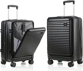 Bagagem de mão de 50 cm com compartimento para laptop, malas leves expansíveis de policarbonato rígido com rodas giratórias e trava TSA, Preto, 20 Inch-EXT, Compartimento para laptop, mala