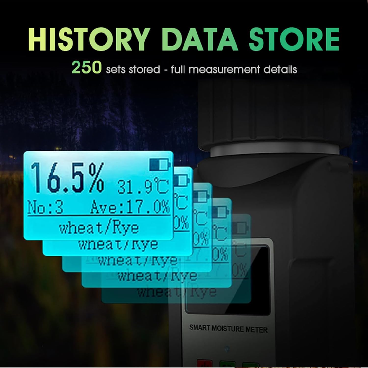 Grain Moisture Tester for 40 Grains, Smart Grain Coffee Bean Moisture Meter with Temperature Measurement, Data Storage, Portable Cup-Type Grain Moisture Detector for Wheat, Corn, Cocoa Beans, Seed