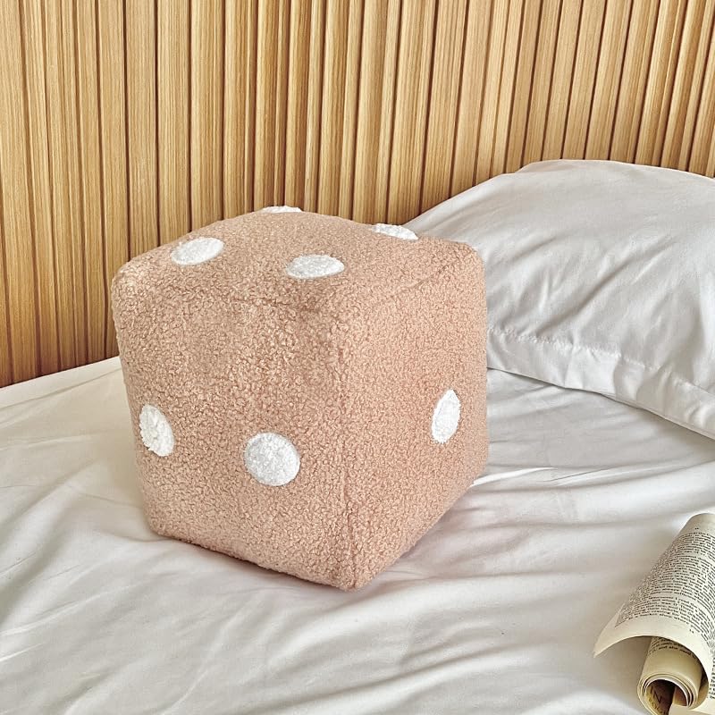 Coussins en forme de dés fausse laine d'agneau peluche rose pour lit