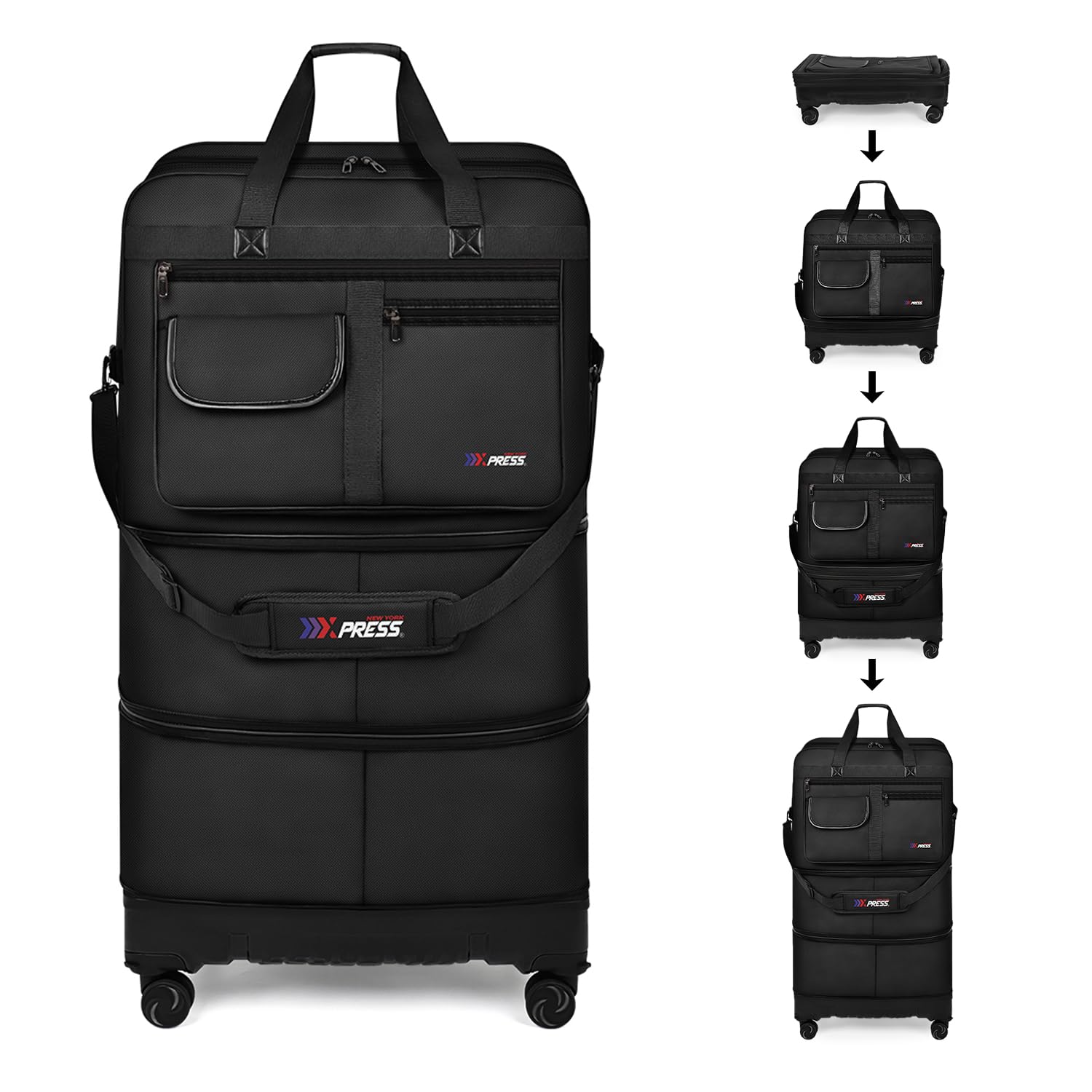 New York XPress 36'' Duffel Bag Suitcases with Wheels,Expandable Foldable Luggage Bag with Hardshell Base Case,Large Capacity Rolling Travel Bag
