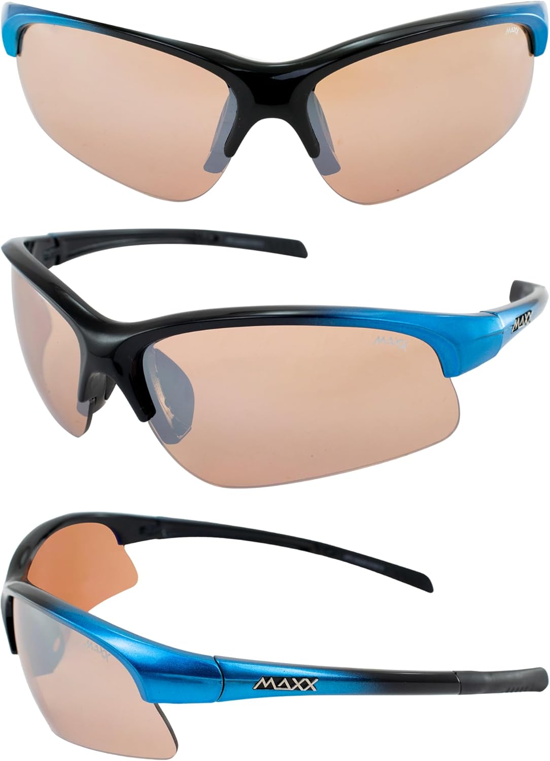 Maxx Domain Sport Golf Sunglasses Black w/Blue Frames & HD Amber Lenses - Image 8