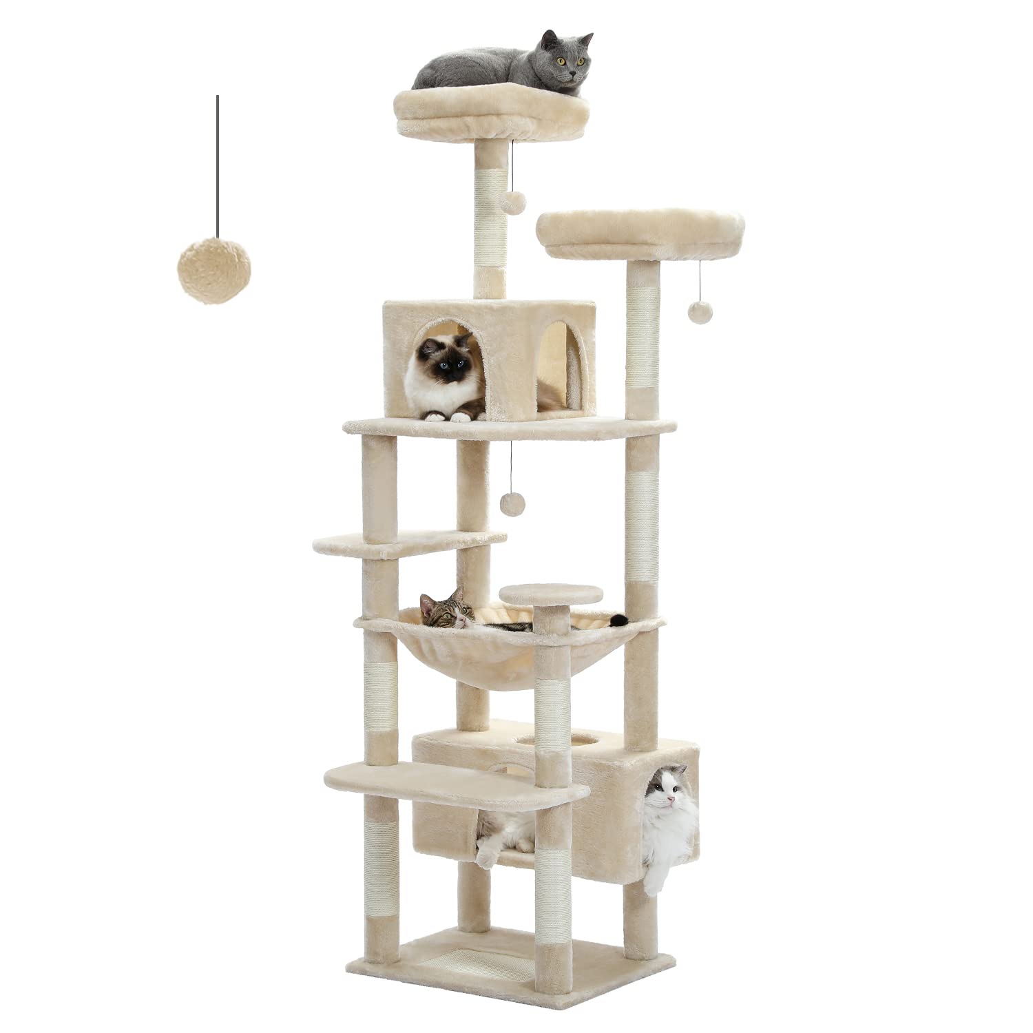 Grand arbre à chat de 184 cm gris avec double condo et hamac PAWZ Road