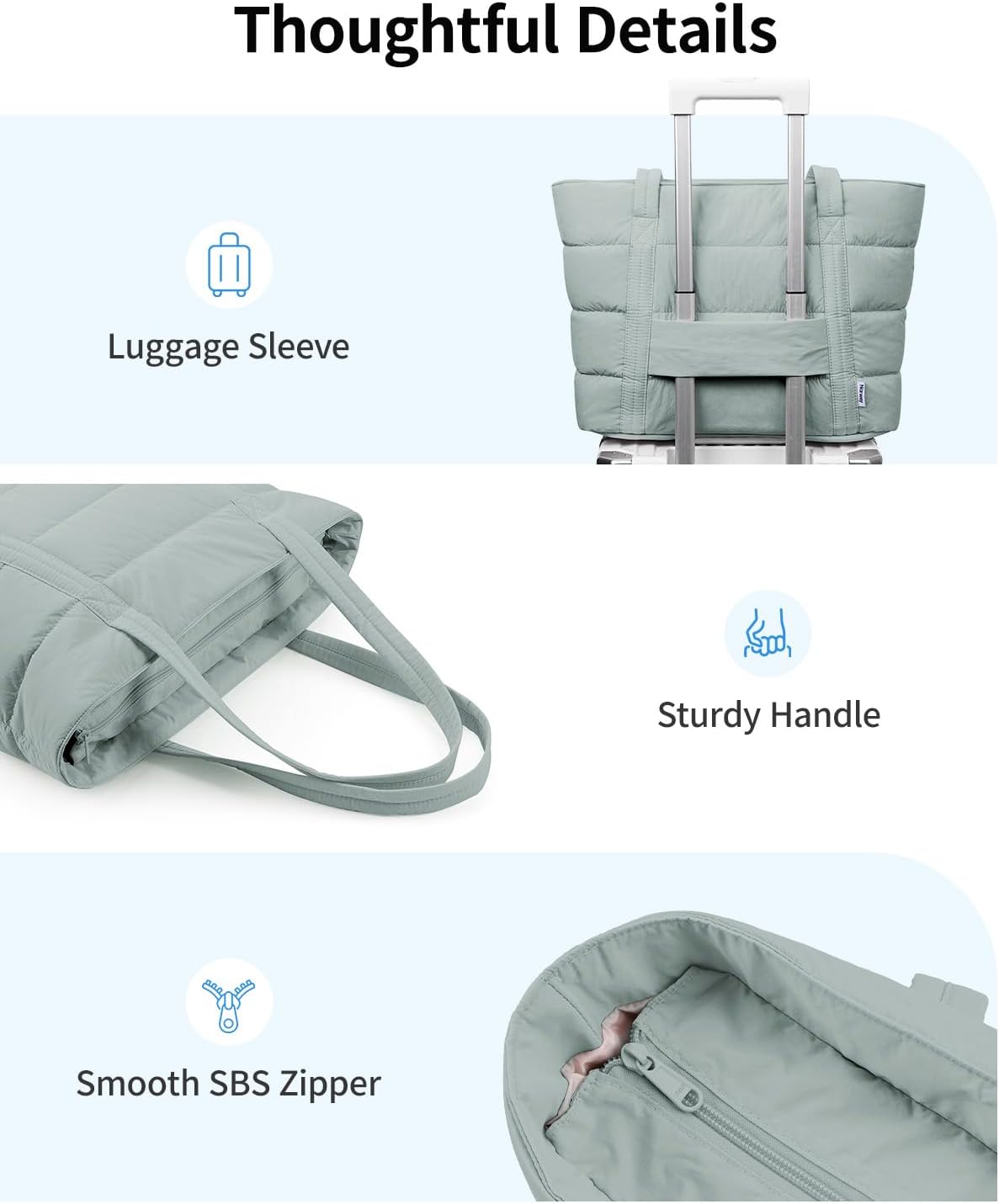 Narwey Puffer Tote Bag for Women with Cup Holder & Laptop Compartments, Quilted Puffy Travel Work Tote Bags for Nurse Teacher - Image 7