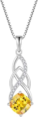 Infinity Necklace 925 Sterling Silver Celtic Knot Pendant Princess Cut Birthstone Necklace Jewelry Gifts for Women