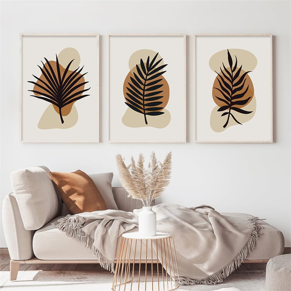WBYZAC Wall Pictures-Boho Abstract Geometric Leaves Posters Canvas Painting Wall Art Print Pictures for Bedroom Living Room Kitchen Home Decoration-40 * 50cm*3PCS (No Frame)