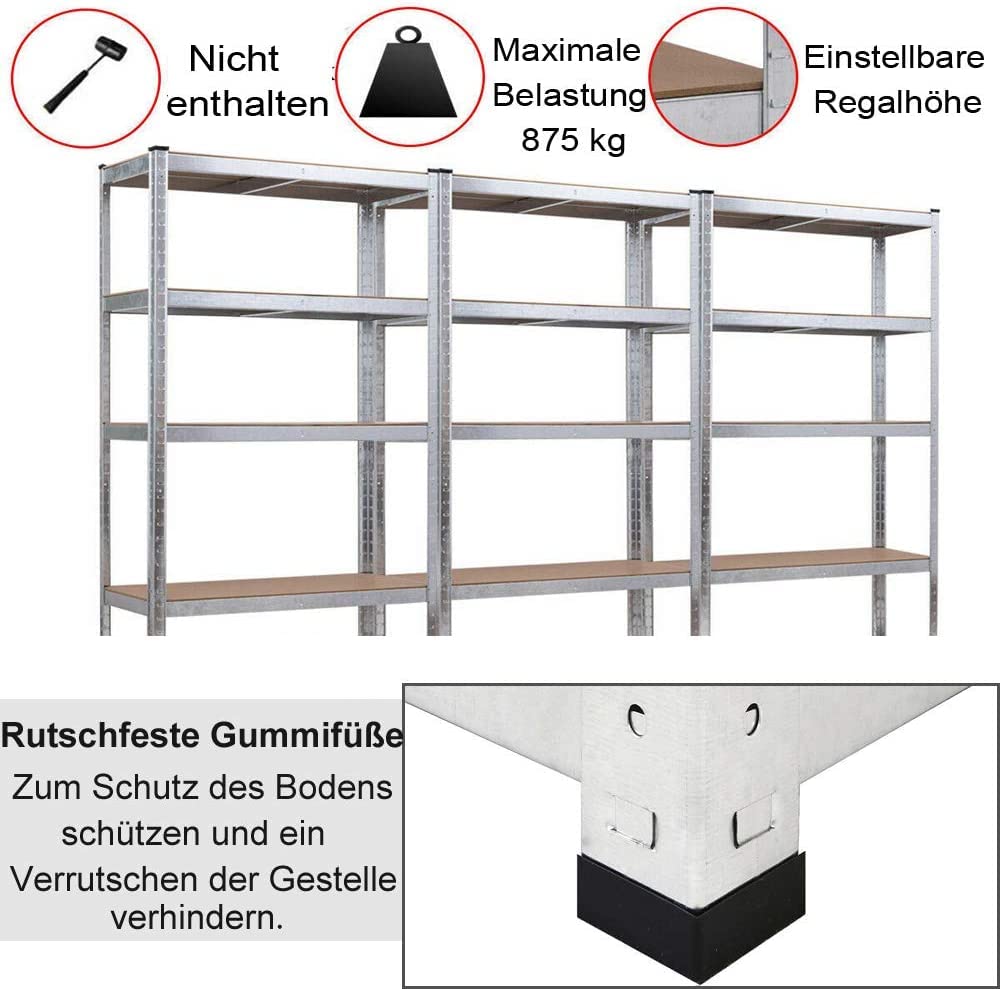 Regał wtykowy, regał magazynowy 170 x 75 x 30 cm, regał do piwnicy, metalowy regał z regulacją wysokości, 5 solidnych półek MDF, regał do dużych obciążeń, do 875 kg, ocynkowany