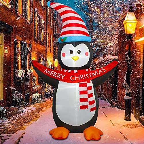 Glintoper Christmas Inflatable Decorations, 6Ft Inflatables Lighted Penguin Hold Merry Christmas Banner, Blow Up With Built In Led Lights, Indoor Outdoor Xmas Party Holiday Lawn Yard Garden Decor #TOP3