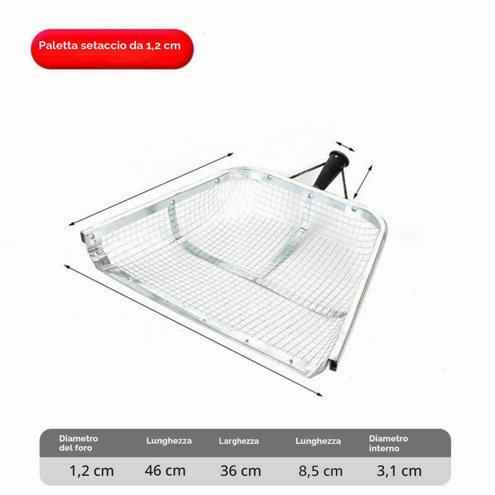 Colino per compost, grande pala da giardino in metallo, larghezza maglie 4/12 mm, setaccio per terra da giardino, pala per grani di mais, efficace setaccio ergonomico portatile in acciaio inox