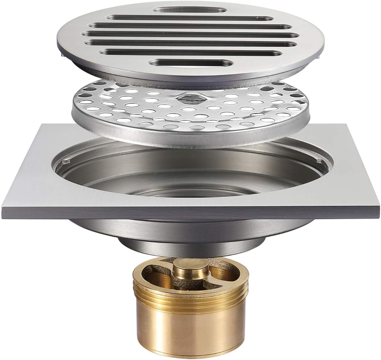 floor drain， Large Square Brass Deodorizer Floor Drain with Removable Cover Grate - Black Finish