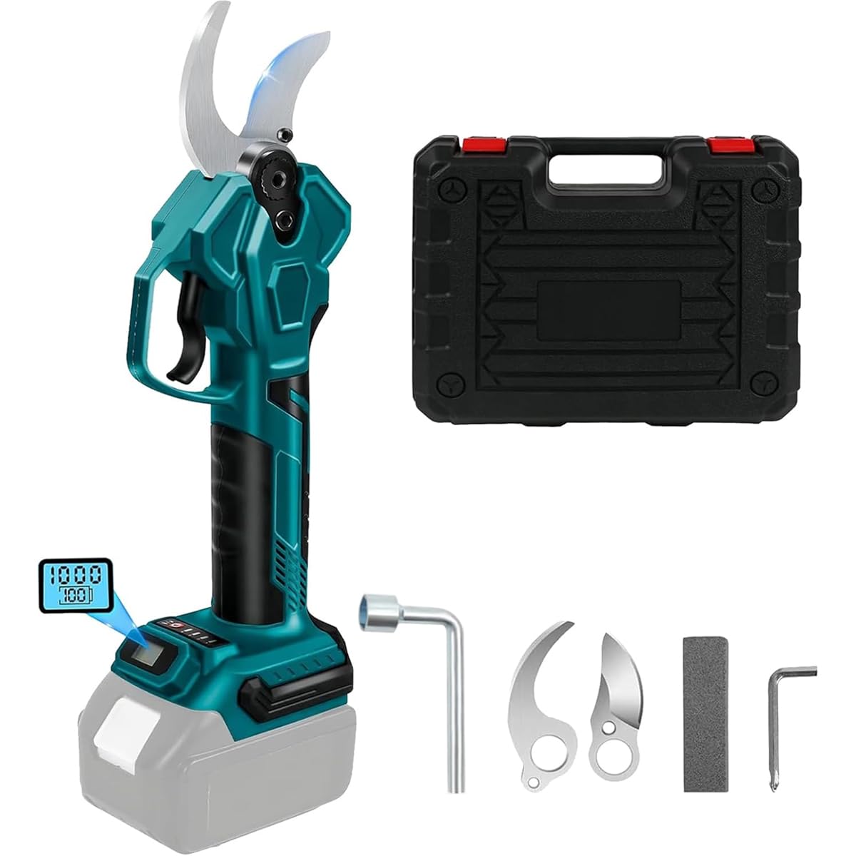 Akku Astschere Elektrische Gartenschere für Makita 18V, Kabellos Akku Gartenschere Max 65mm 4 Gängen Bürstenlose Astschere mit LCD-Display für Zweige, Sträucher, Stämme, Obstbäumen