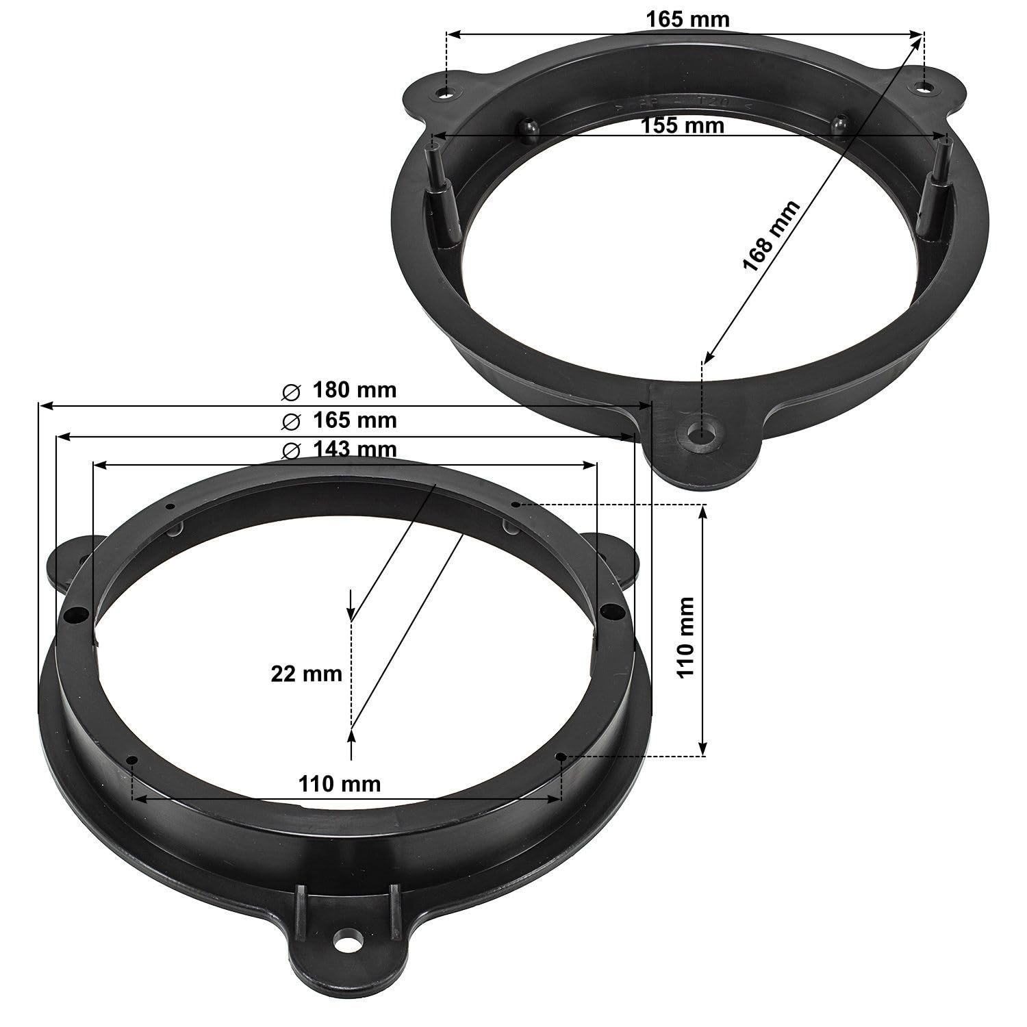 tomzz Audio 2845-000 Anneaux de Haut-parleurs Adaptateur Compatible avec Renault Clio Megane Nissan Note Micra Qashqai Smart FouFour Dacia pour Haut-parleurs 165mm