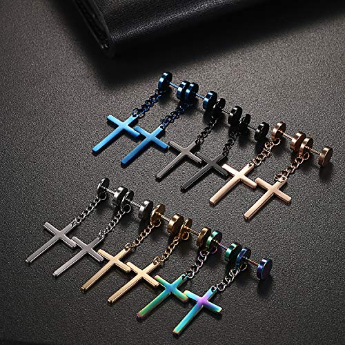 Oidea 6 Pairs Stainless Steel Hinged Cross Dangle Earrings For Men Cross Earrings Unisex Punk Earrings Hoop Stud Earrings For Women #TOP3