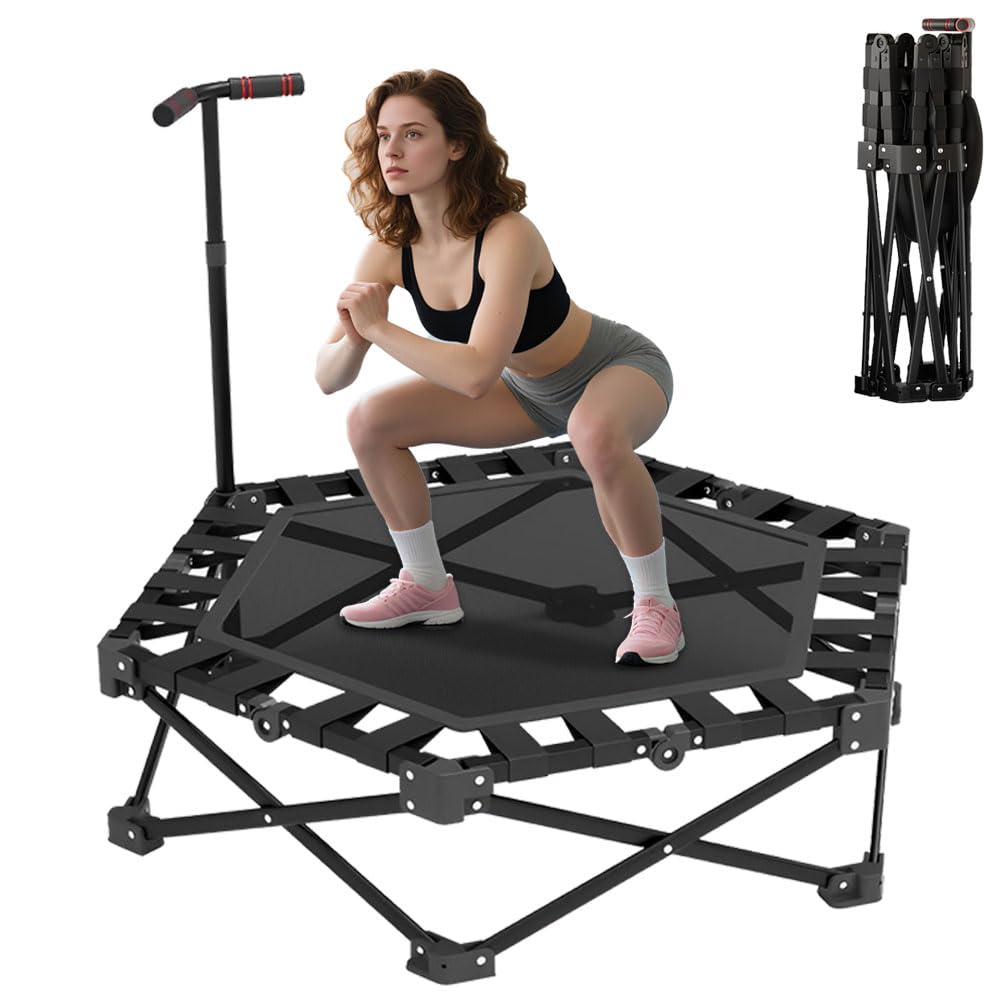 Trampolín Fitness Adultos, 106cm Plegable Cama Elástica Niños y Adultos, Camas Elasticas Compacta con Agarre Regulable, Alta Resistencia y Diseño Silencioso Trampolim para Entrenamiento en Casa