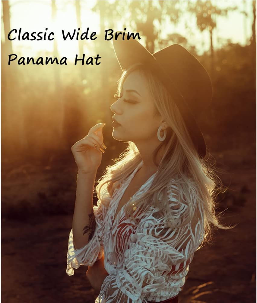 Classic Fashion Black Wide Brim Felt Fedora Panama Hat with Belt Buckle for Unisex - Image 3